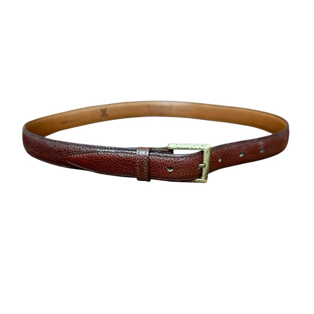 Vintage Cole Haan Handcrafted USA Leather Belt 32 80 Pebbled Textured Brass